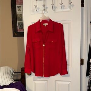 Michael Kors Red Blouse with Gold Zipper